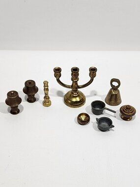 Vintage LOT Brass Copper & Metal Dollhouse Miniature Pieces